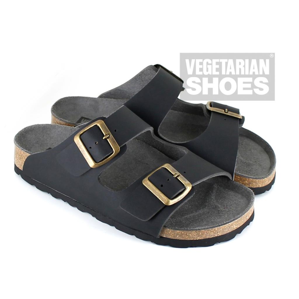 Vegetarian Shoes Two Strap Sandal schwarz – vegane Sandalen mit Korkfußbett
