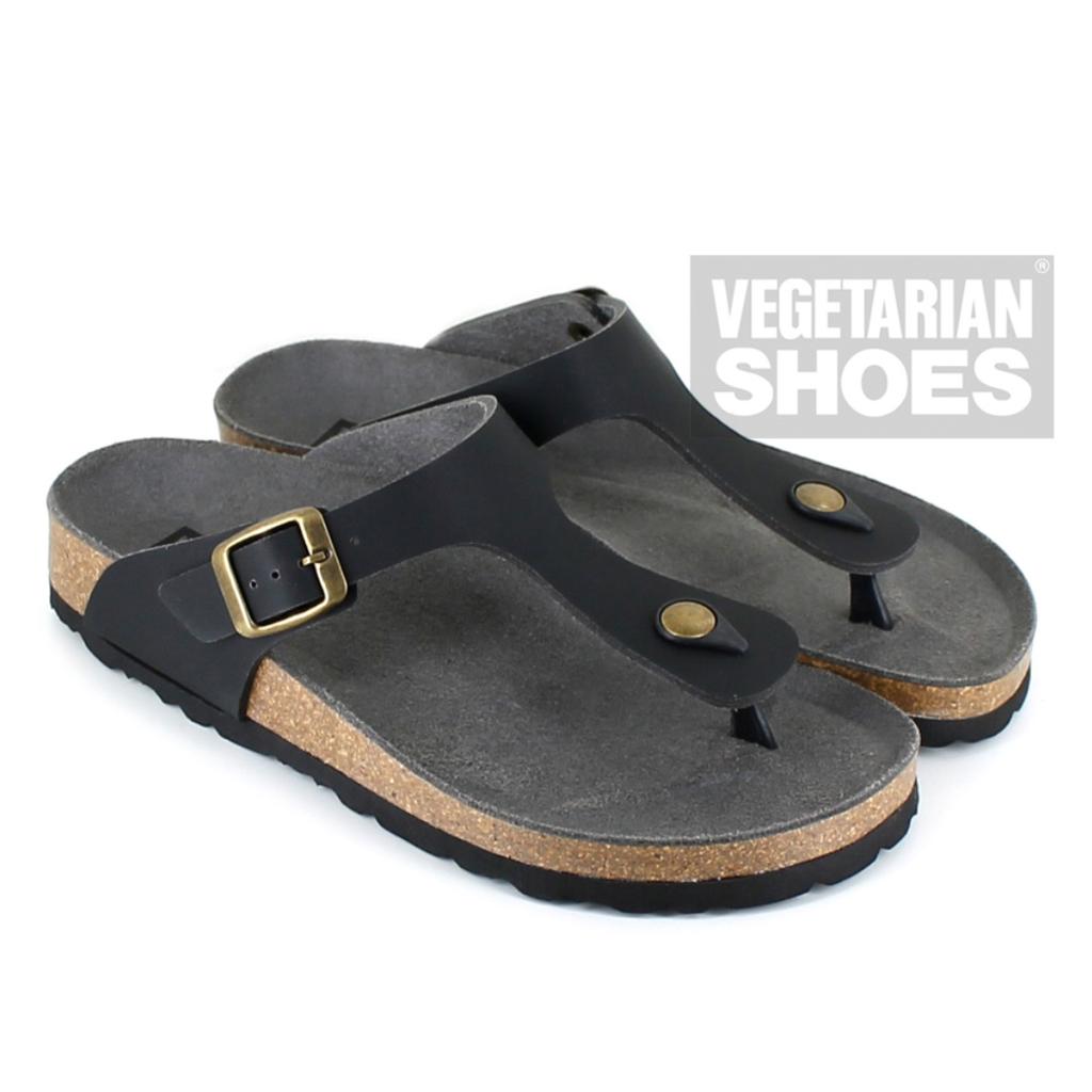 Vegetarian Shoes Toe Post Sandal schwarz – vegane Zehentrenner-Sandalen mit Korkfußbett