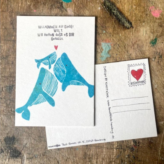 Postkarte WILLKOMMEN Wal Illustration