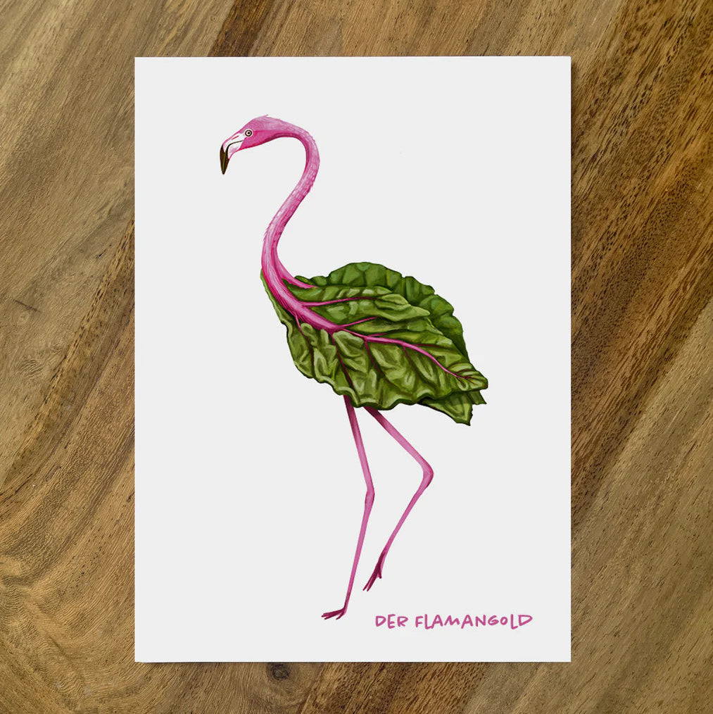 Postkarte Gemüsevögel Flamangold Illustration