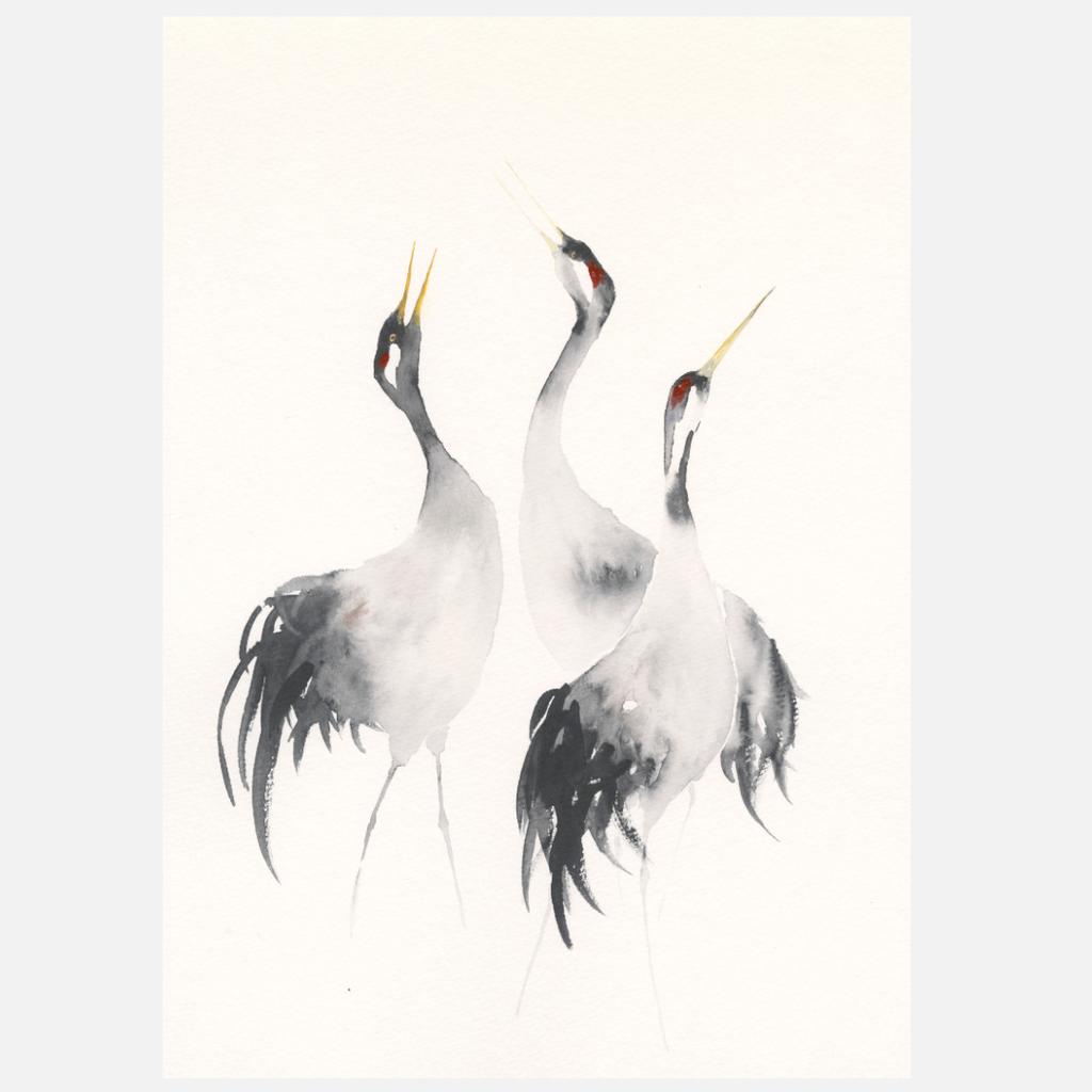 Postkarte Kraniche Illustration