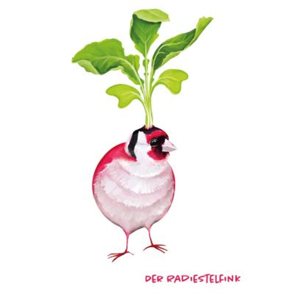 Postkarte Gemüsevögel Radistelfink Illustration