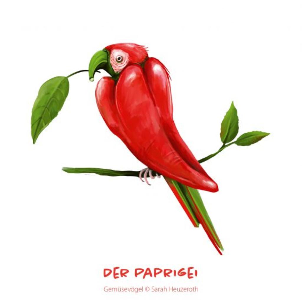 Postkarte Gemüsevögel Paprigei Illustration