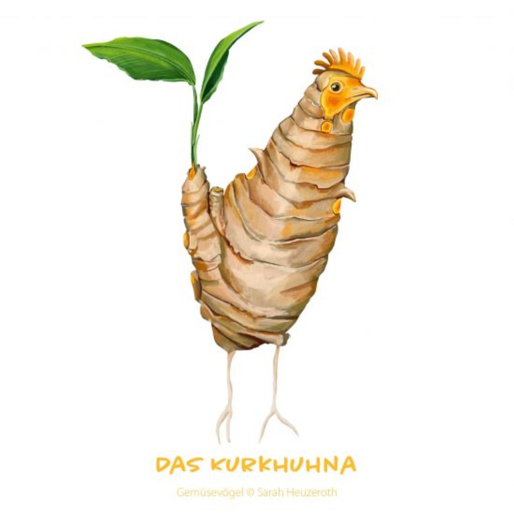 Postkarte Gemüsevögel Kurkhuhna Illustration