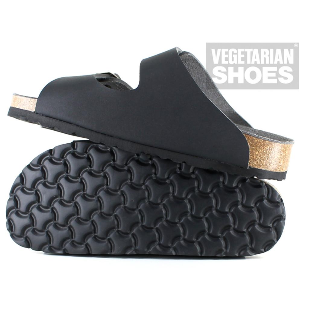 Vegetarian Shoes Two Strap Sandal schwarz – vegane Sandalen mit Korkfußbett