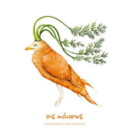 Postkarte Gemüsevögel Möhrwe Illustration
