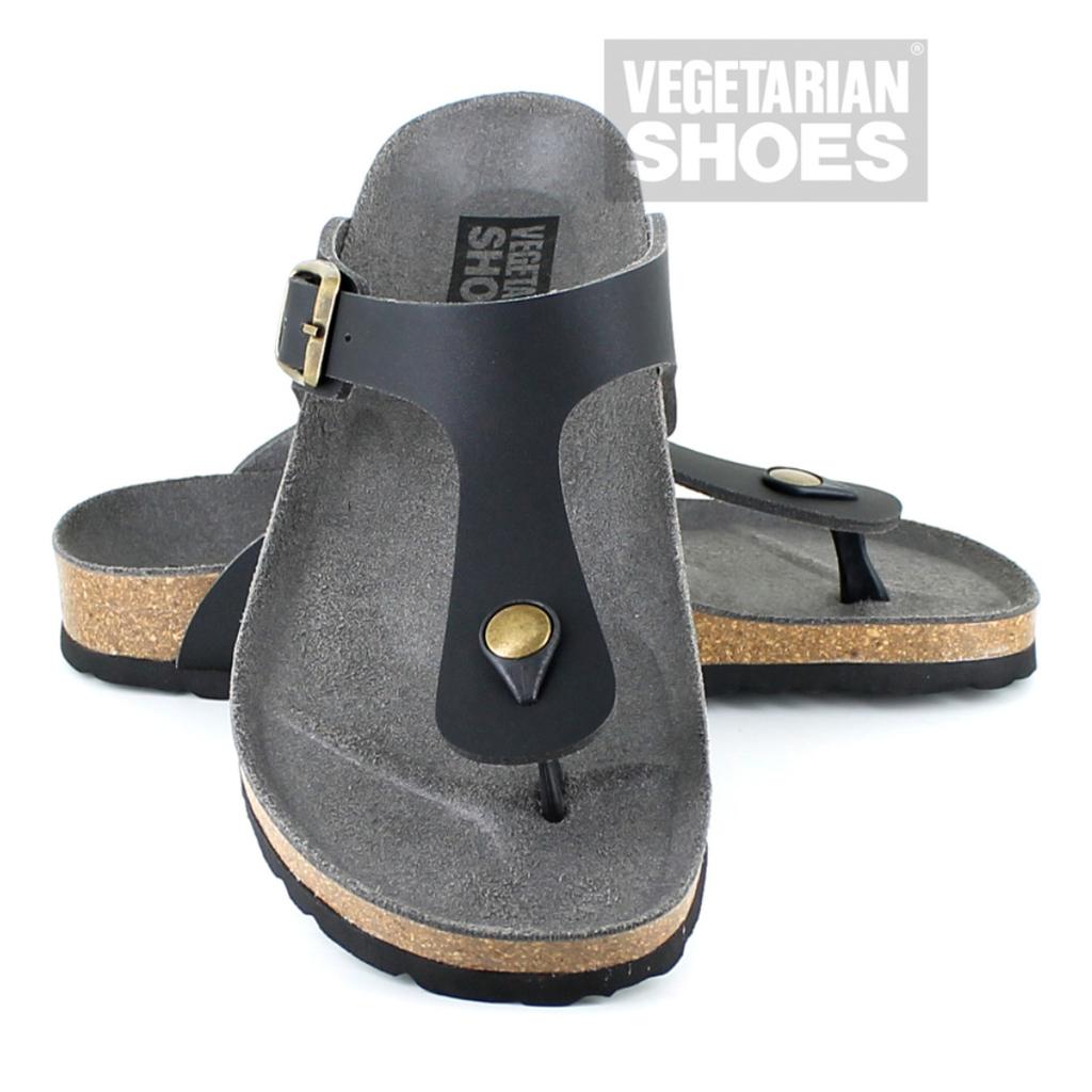 Vegetarian Shoes Toe Post Sandal schwarz – vegane Zehentrenner-Sandalen mit Korkfußbett