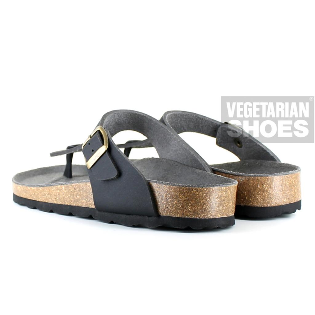 Vegetarian Shoes Toe Post Sandal schwarz – vegane Zehentrenner-Sandalen mit Korkfußbett
