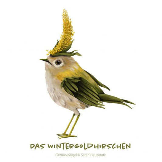 Postkarte Gemüsevögel Wintergoldhirschen Illustration