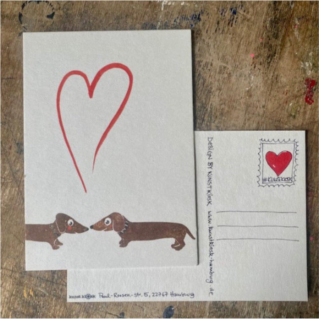 Postkarte DACKEL LIEBE Illustration
