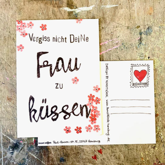Postkarte FRAU KÜSSEN Illustration