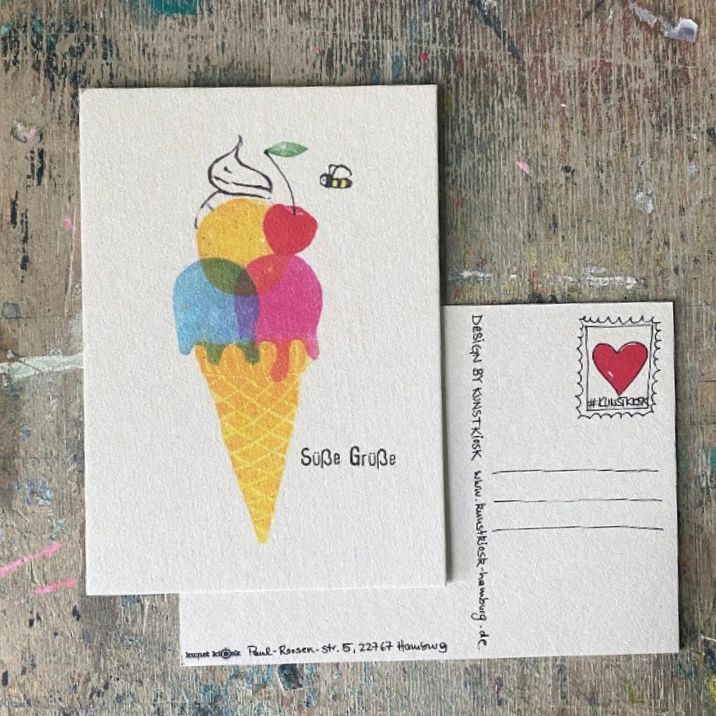 Postkarte SÜßE GRÜßE Eis Illustration