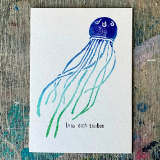 Postkarte TREIBEN LASSEN Quallen Illustration