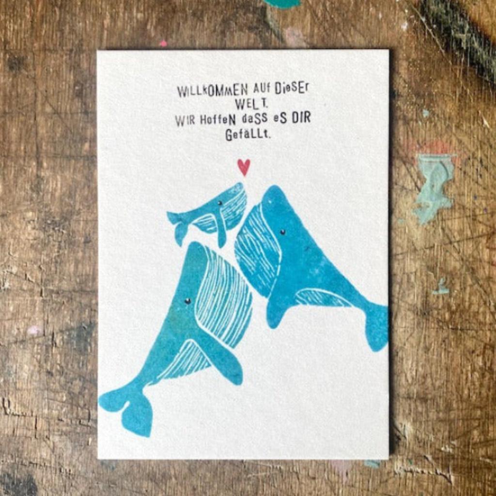 Postkarte WILLKOMMEN Wal Illustration