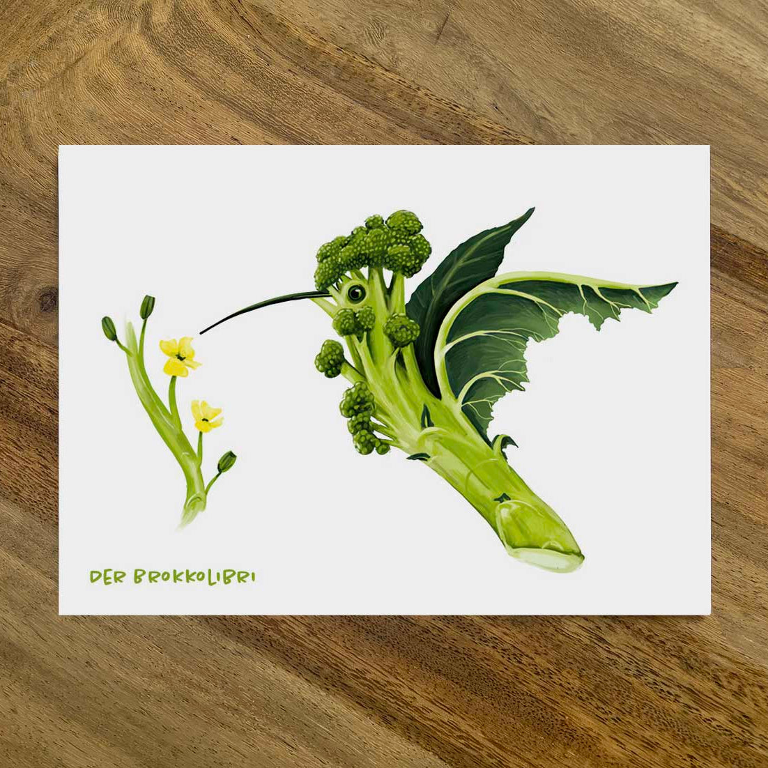 Postkarte Gemüsevögel Brokkolibri Illustration