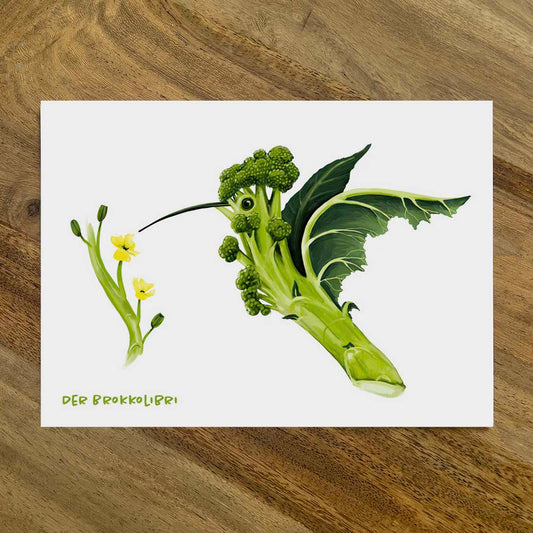 Postkarte Gemüsevögel Brokkolibri Illustration