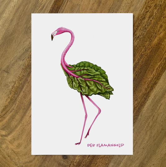 Postkarte Gemüsevögel Flamangold Illustration