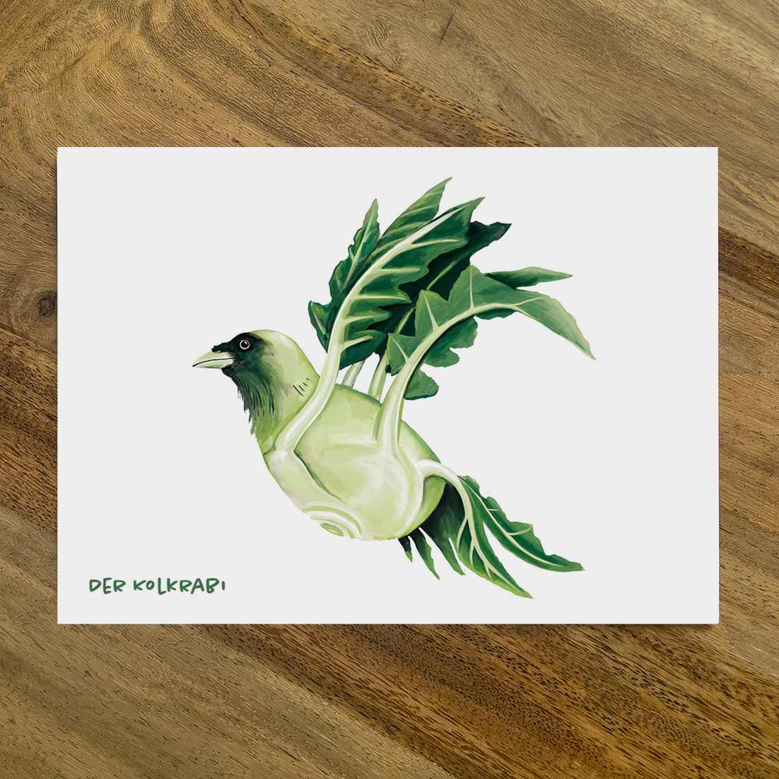 Postkarte Gemüsevögel Kolkrabi Illustration