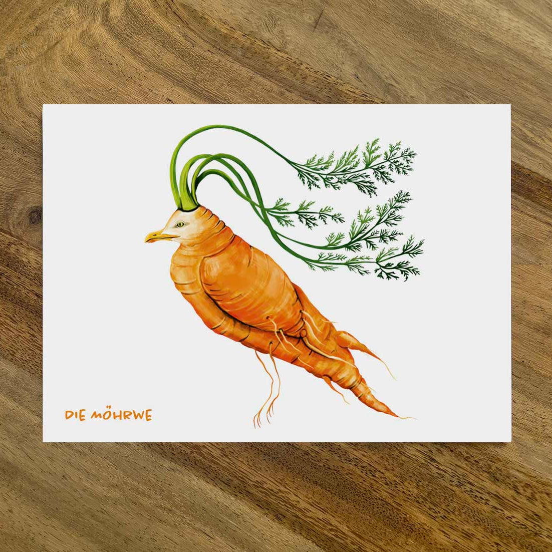 Postkarte Gemüsevögel Möhrwe Illustration