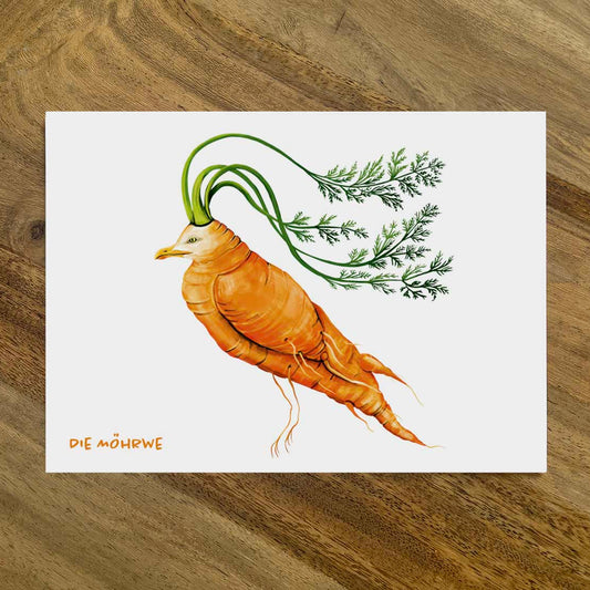 Postkarte Gemüsevögel Möhrwe Illustration