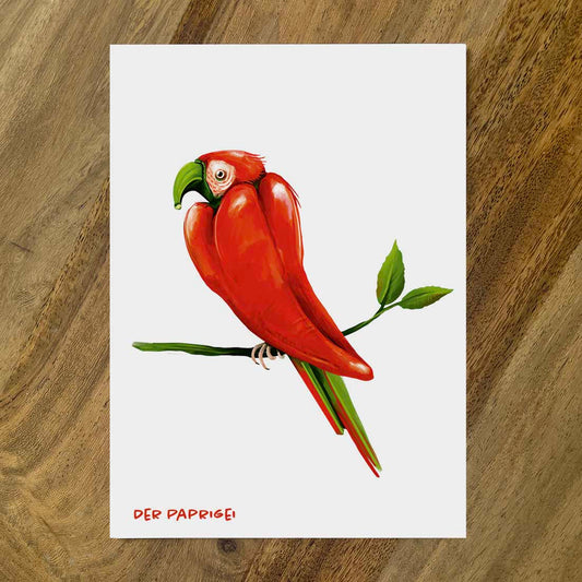 Postkarte Gemüsevögel Paprigei Illustration