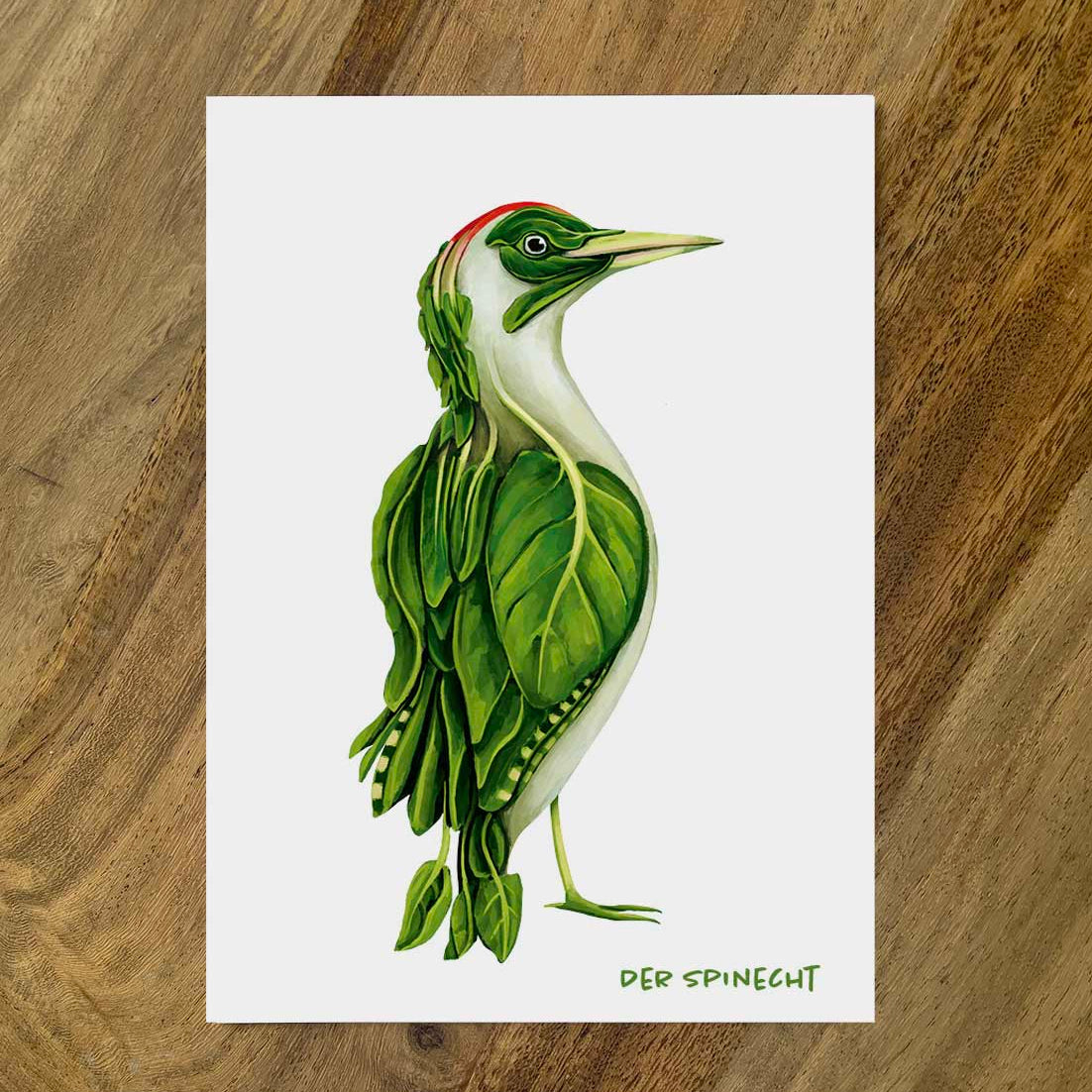 Postkarte Gemüsevögel Spinecht Illustration