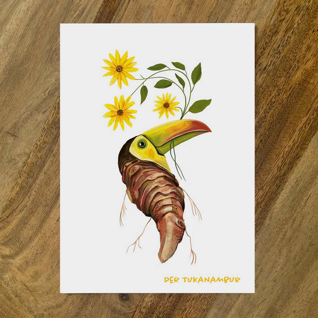 Postkarte Gemüsevögel Tukanambur Illlustration