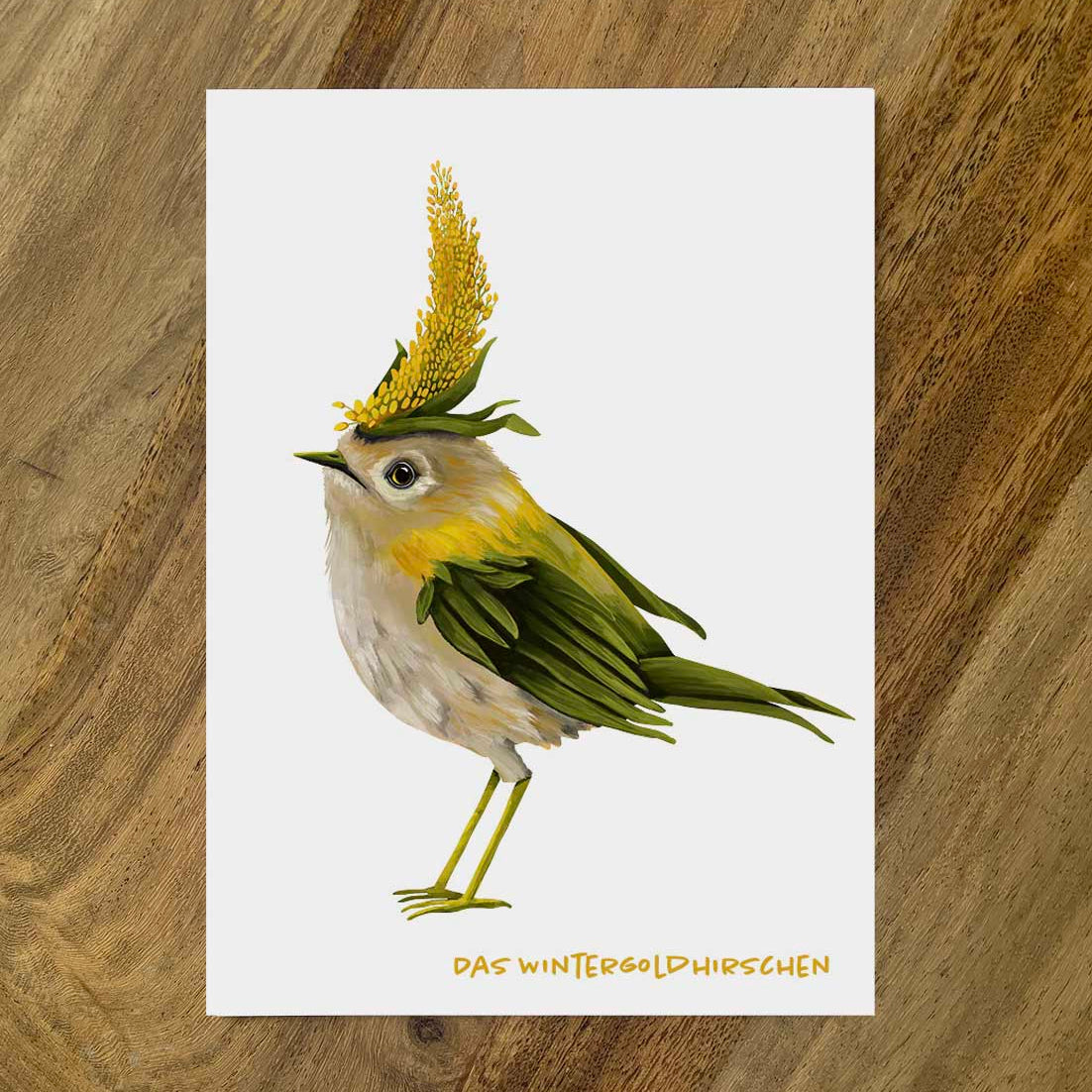 Postkarte Gemüsevögel Wintergoldhirschen Illustration