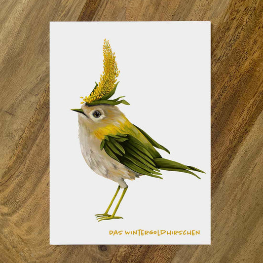 Postkarte Gemüsevögel Wintergoldhirschen Illustration