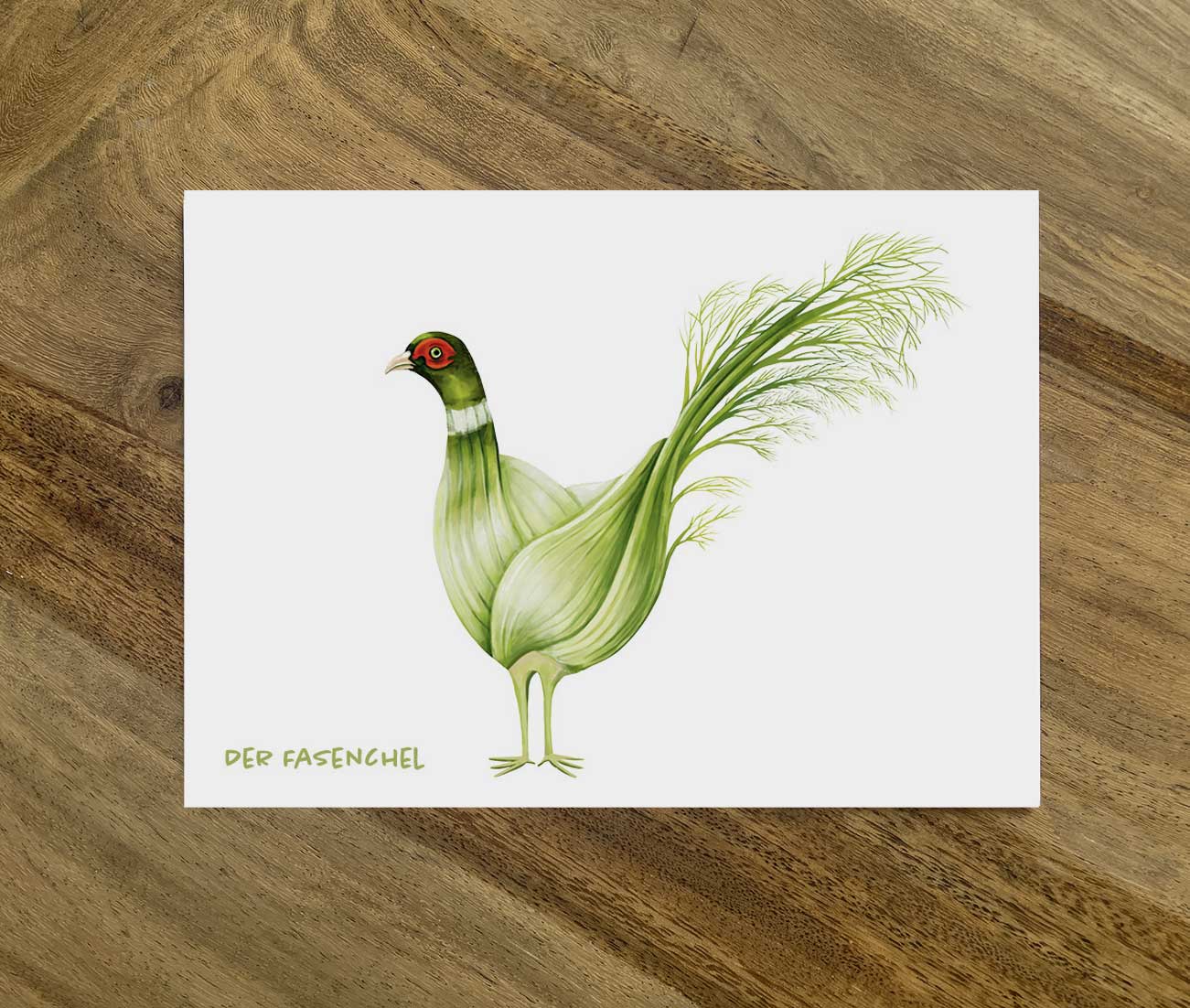 Postkarte Gemüsevögel Fasenchel Illustration