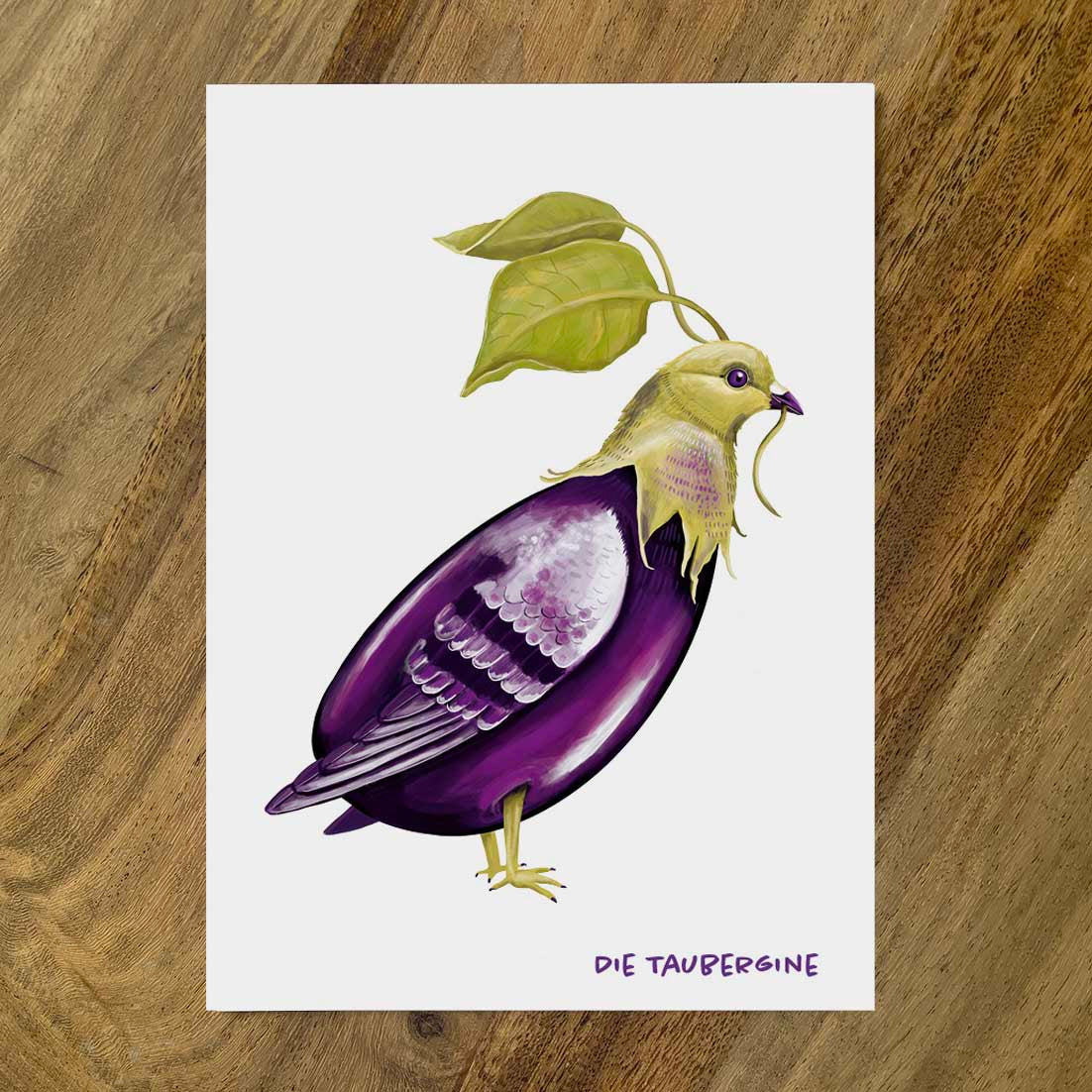 Postkarte Gemüsevögel Taubergine Illustration