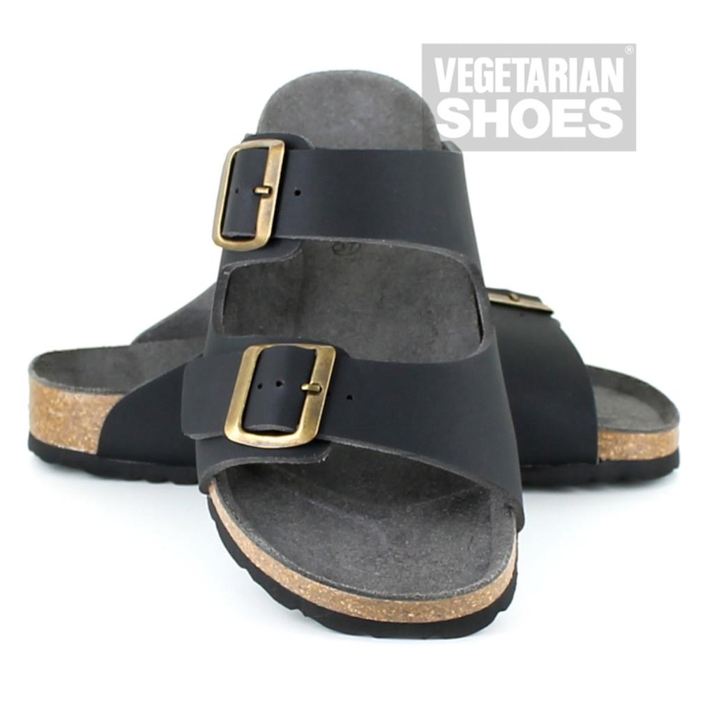 Vegetarian Shoes Two Strap Sandal schwarz – vegane Sandalen mit Korkfußbett