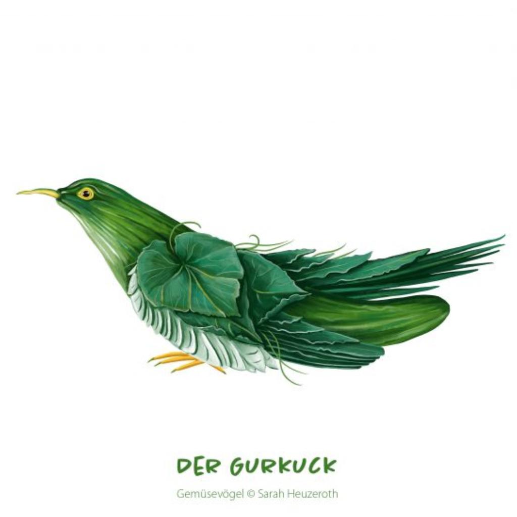 Postkarte Gemüsevögel Gurkuck Illustration