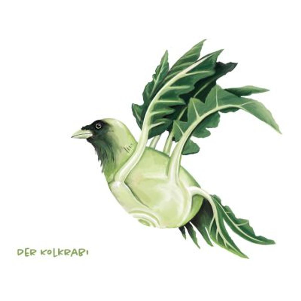 Postkarte Gemüsevögel Kolkrabi Illustration