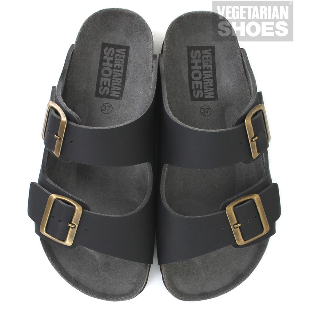 Vegetarian Shoes Two Strap Sandal schwarz – vegane Sandalen mit Korkfußbett