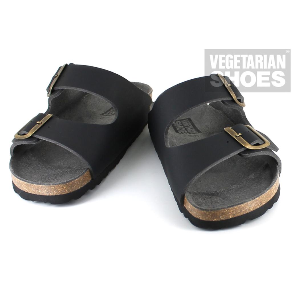 Vegetarian Shoes Two Strap Sandal schwarz – vegane Sandalen mit Korkfußbett