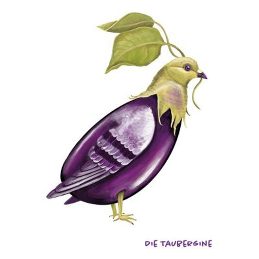 Postkarte Gemüsevögel Taubergine Illustration