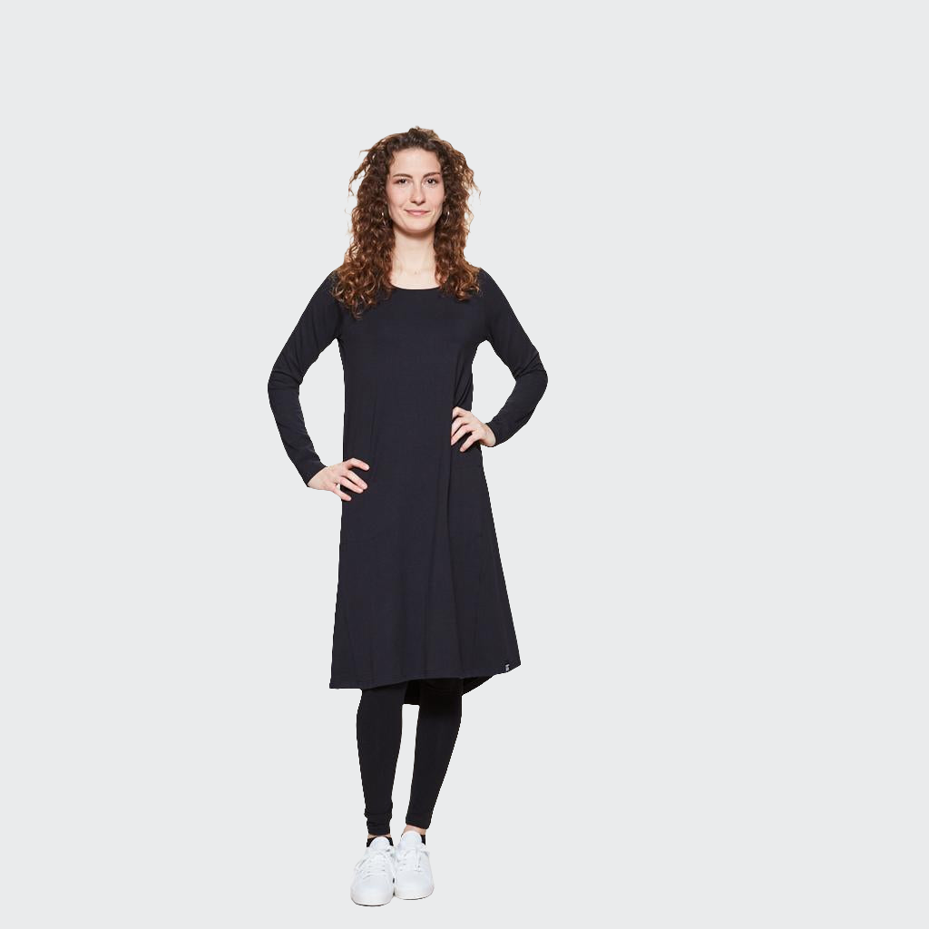 Kleid MIDI Langarm Jersey schwarz