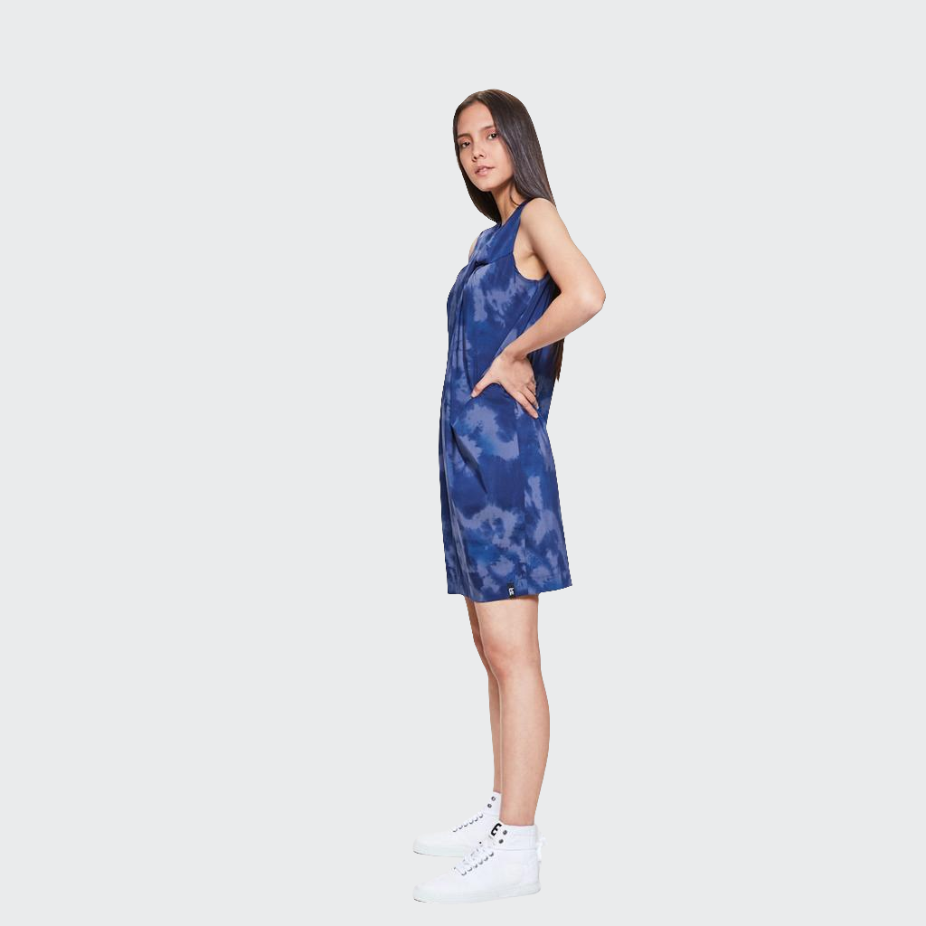 Kleid KNOTEN Batik grau/blau