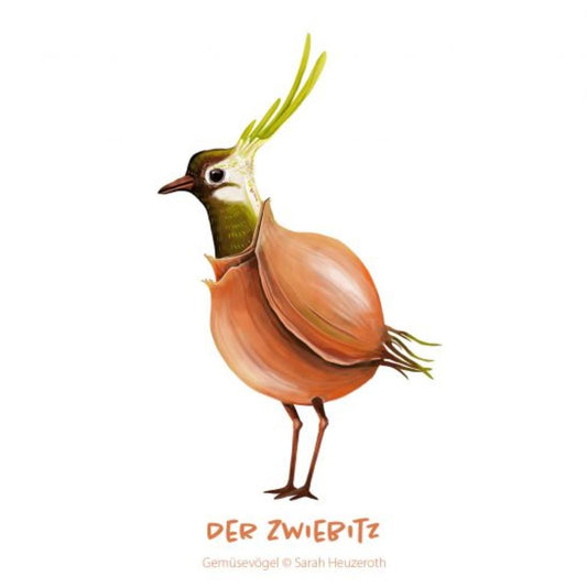 Postkarte Gemüsevögel Zwiebitz Illustration