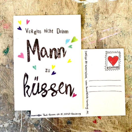 Postkarte MANN KÜSSEN llustration