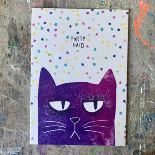 Postkarte PARTY HARD Katzen Illustration