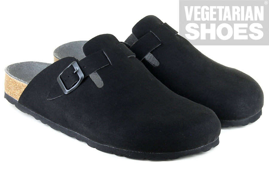Vegetarian Shoes Moab Slip On Fake Suede schwarz – vegane Clogs mit Korkfußbett