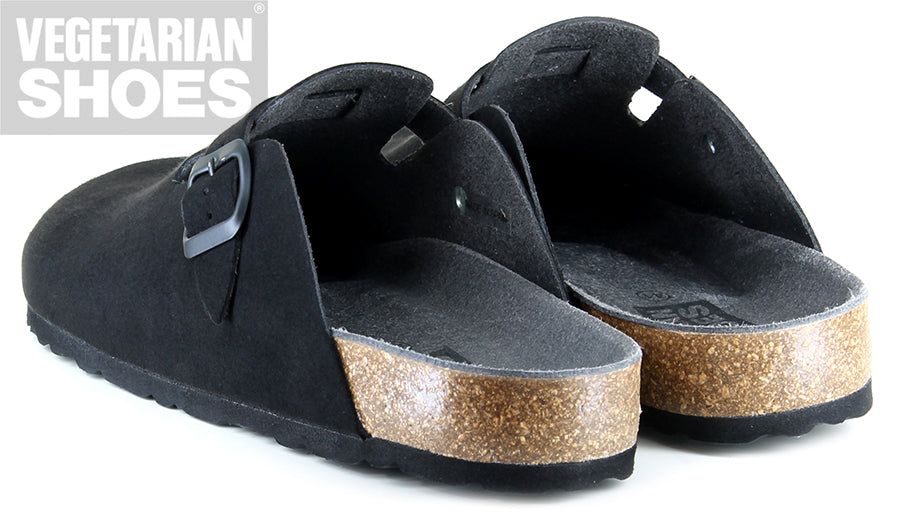 Vegetarian Shoes Moab Slip On Fake Suede schwarz – vegane Clogs mit Korkfußbett