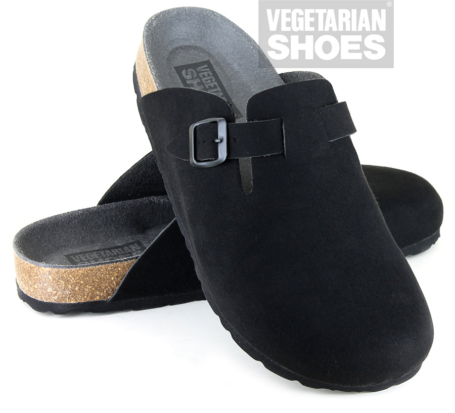Vegetarian Shoes Moab Slip On Fake Suede schwarz – vegane Clogs mit Korkfußbett