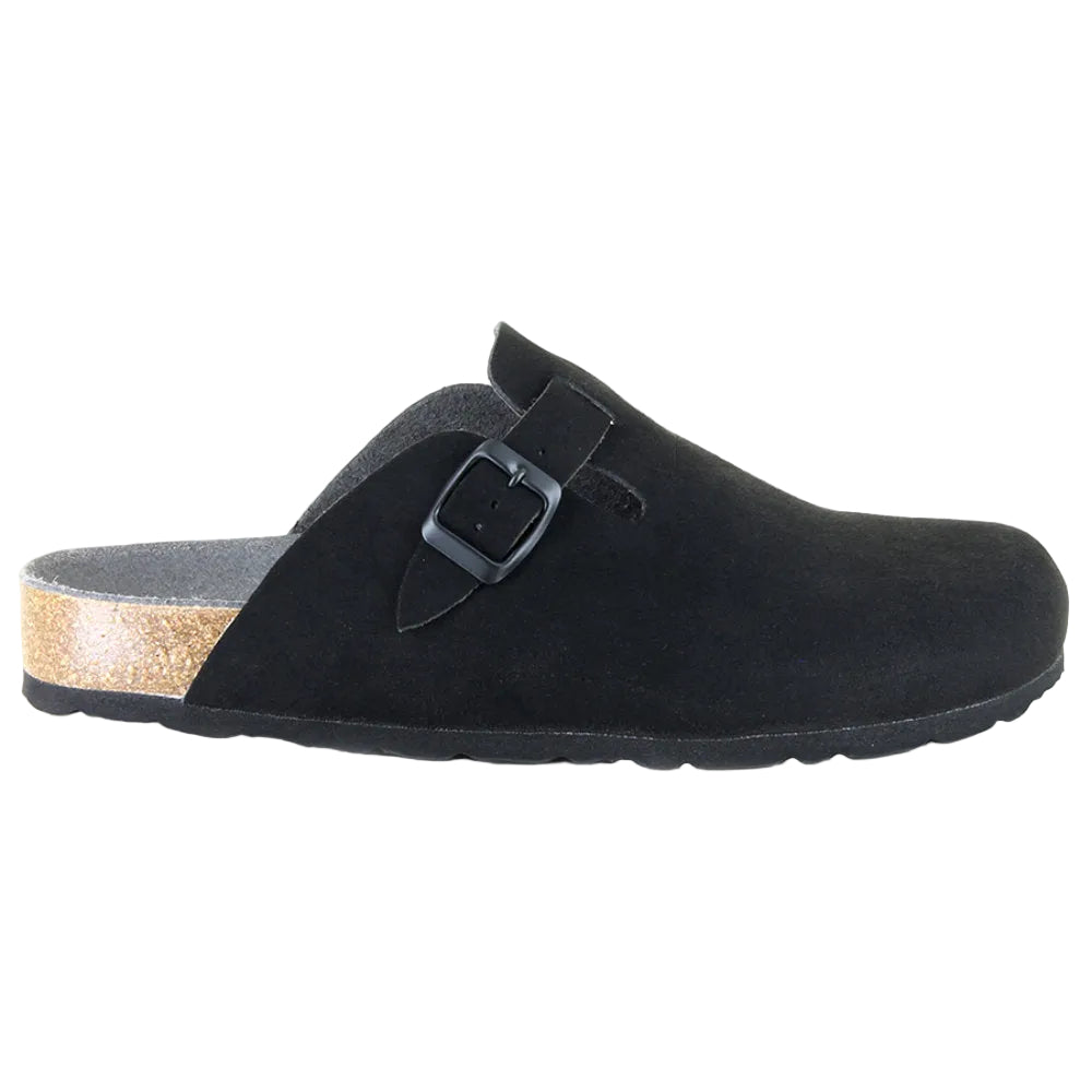 Vegetarian Shoes Moab Slip On Fake Suede schwarz – vegane Clogs mit Korkfußbett