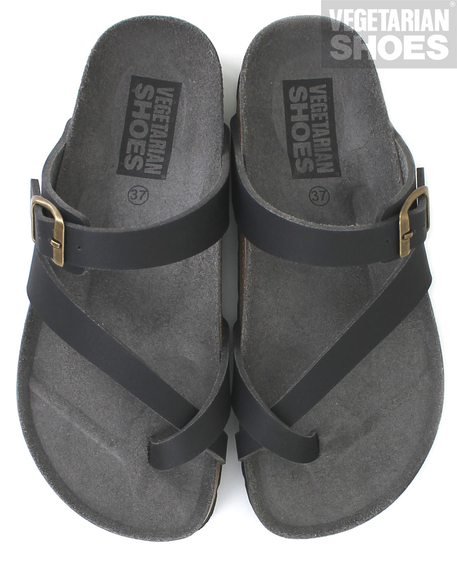 Vegetarian Shoes Toe Strap Sandal schwarz – vegane Zehensteg-Sandalen mit Korkfußbett