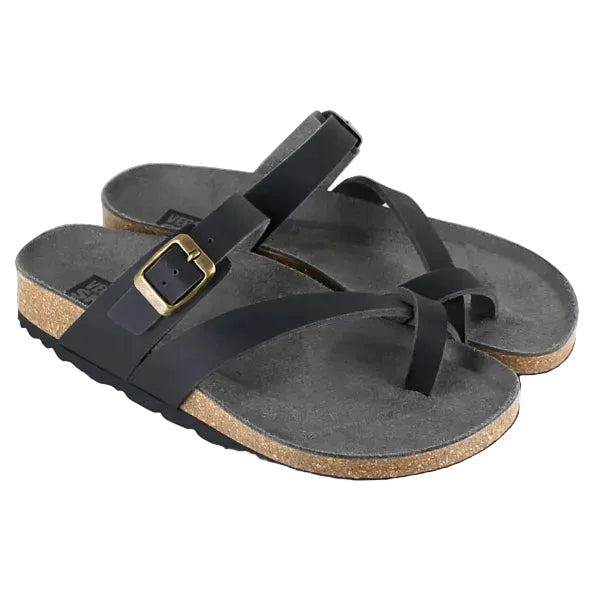 Vegetarian Shoes Toe Strap Sandal schwarz – vegane Zehensteg-Sandalen mit Korkfußbett